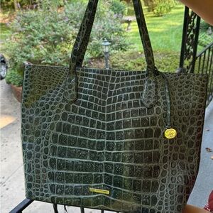 Brahmin Forest Green Croc-Embossed Tote